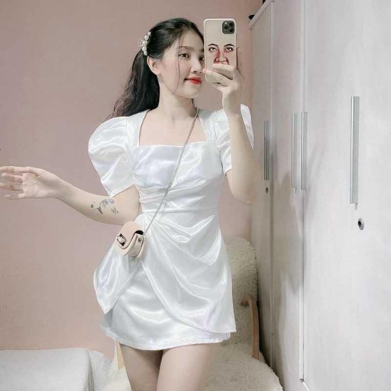 Đầm dự tiệc trắng đỏ bèo hông Celon Dress | BigBuy360 - bigbuy360.vn