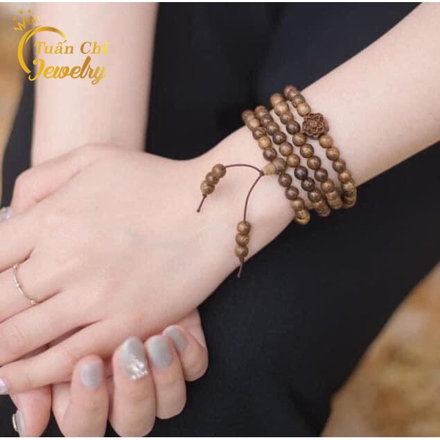 Vòng Tay Trầm Hương ⚡HÀNG ĐẸP⚡Trầm Tốc Hương Tự Nhiên- Chuỗi Tràng Hạt 108 hạt-  Mix Hoa Sen, Tặng Hộp Gấm Sang Trọng