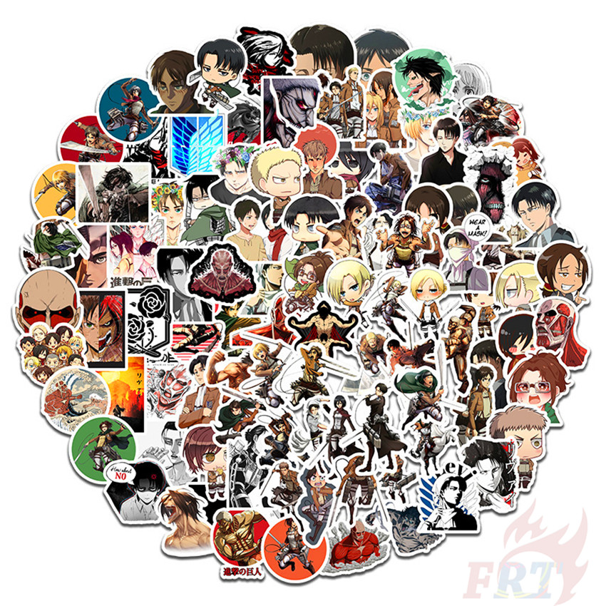 Set 100 nhãn dán họa tiết Attack on Titan Series E chống nước dùng trang trí thủ công DIY