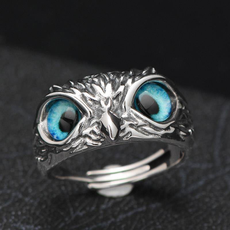 "Owl" Nhẫn bạc châu Âu và Mỹ Retro Owl Own Ring 925 Bạc sáng tạo Nhẫn nữ phóng đại