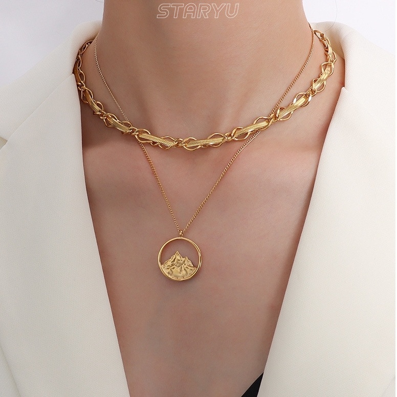 Vòng cổ mặt vàng 18k mặt hình núi sông thời trang cho cặp đôi