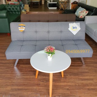 Ghế sofa ghi xám bàn tròn trắng - Bộ sofa bed kèm bàn - Sofa vải bố mịn mát