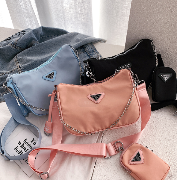 Set 3 túi đeo chéo đeo một bên vai phối chuỗi xích thời trang unisex có thể tháo rời mới năm 2020