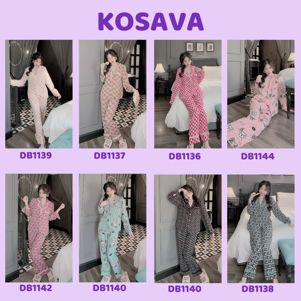 Đồ bộ nữ pijama lụa tay dài tiểu thư chất liệu satin KOSAVA