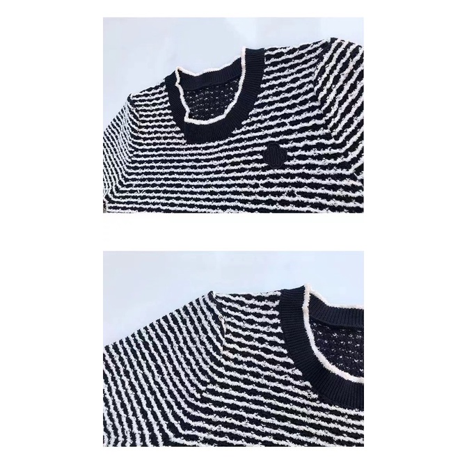 NSRM Maje French style 2022 spring and summer new women's striped hollow round neck design knitted T-shirt top MFPPU00488