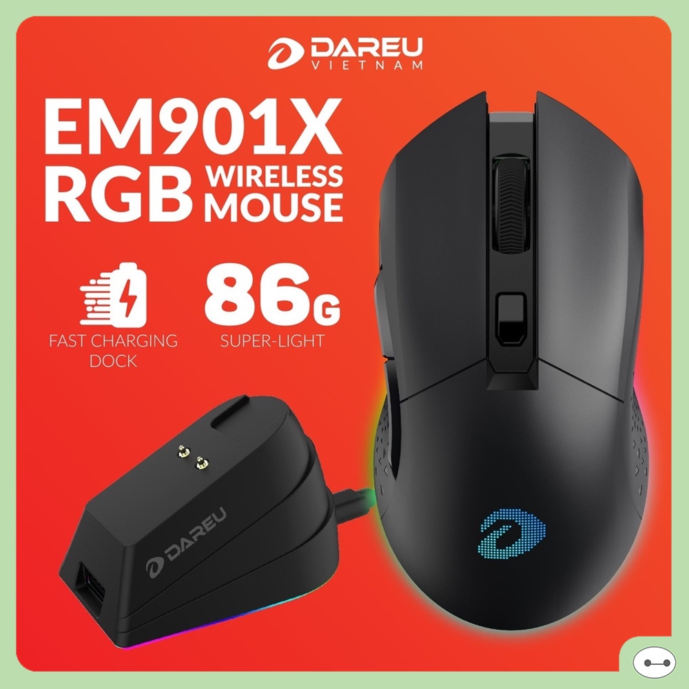 CHUỘT GAMING KHÔNG DÂY DAREU EM901X LED RGB KÈM DOCK SẠC CHÍNH HÃNG