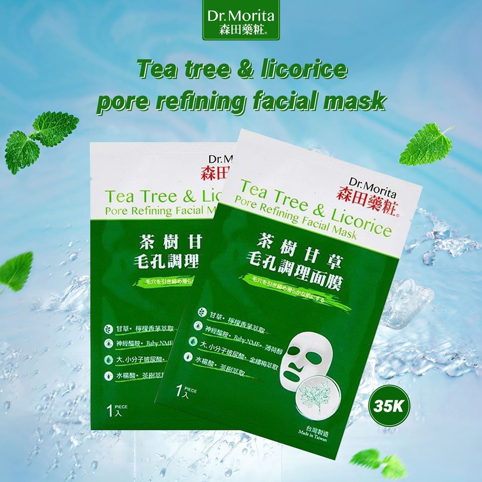 Hộp 7 Mặt Nạ Giảm Mụn, Kiểm Soát Bã Nhờn Dr. Morita Tea Tree &amp; Licorice Pore Refining Facial Mask 30g x 7