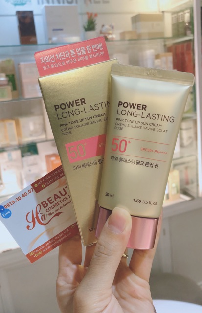Kem chống nắng nâng tone trang điểm dưỡng da The Face Shop Power Long Lasting Pink Tone Up Sun Cream SPF50+PA+++ 50ml | BigBuy360 - bigbuy360.vn