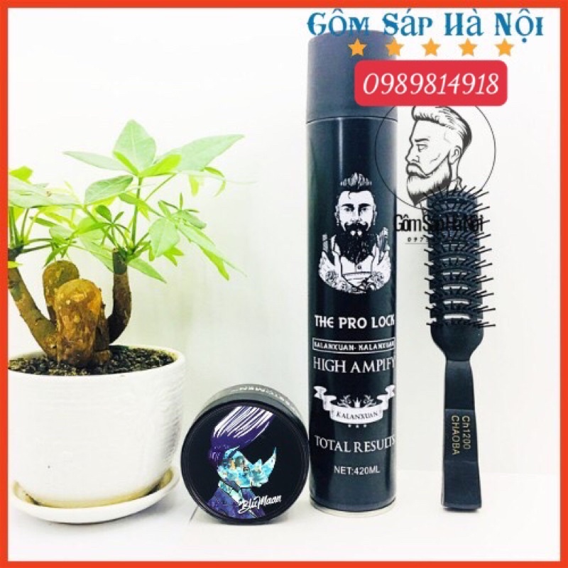 COMBO Gôm Xịt Tóc The Pro Lock Ami + Sáp Vuốt Tóc Nam BluMaan Styling Meraki + Lược