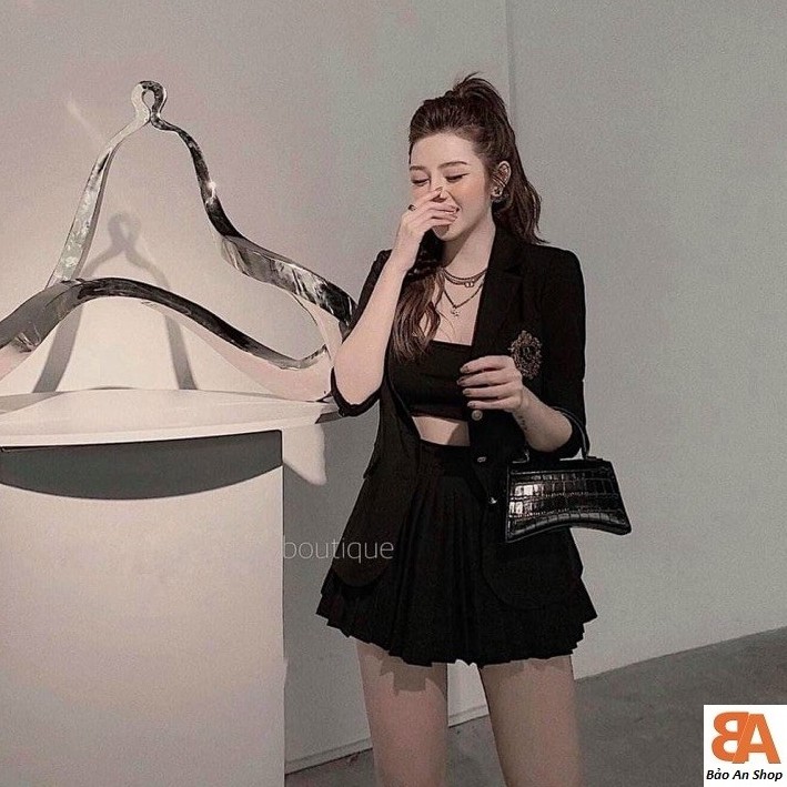 [Mã WASTCOOL giảm 15% tối đa 50K đơn 99K] Sét áo vest + chân váy xếp ly ( có quần trong)