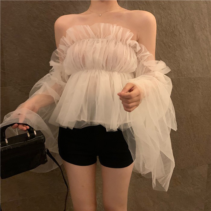 Áo cánh tiên trễ vai voan ống tay xòe dễ thương mùa hè 2021