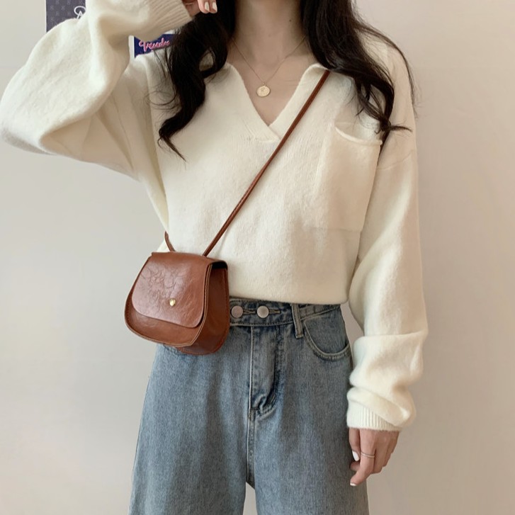 Áo Len Tay Dài Cổ Chữ V Form Rộng Màu Trơn Hợp Thời Trang | BigBuy360 - bigbuy360.vn