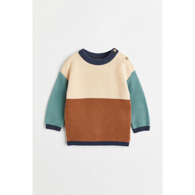 Áo len bé trai kẻ xanh color block HM H&M size 12-18, 18-24 tháng_hàng chính hãng authentic Anh