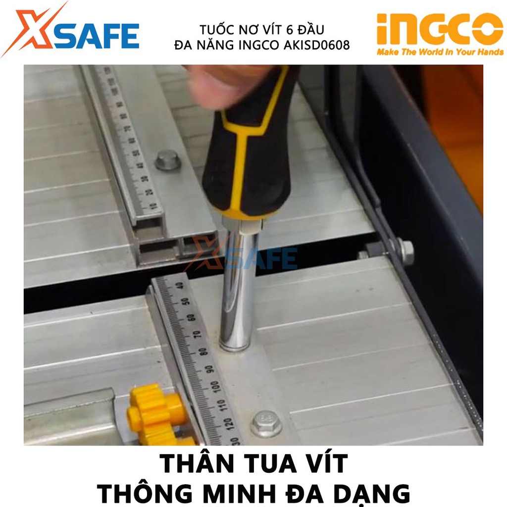 Tuốc nơ vít 6 đầu INGCO AKISD0608 - Size SL5, SL6, PH1, PH2, 6mm, 8mm [CHÍNH HÃNG][XSAFE]