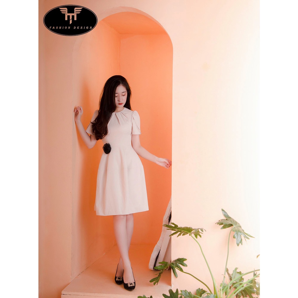 Đầm váy thiết kế tiểu thư cao cấp dự tiệc sang chảnh, đẹp, cổ cách điệu đính hoa eo mặc đi làm, đi chơi TV03-HTDESIGN | BigBuy360 - bigbuy360.vn