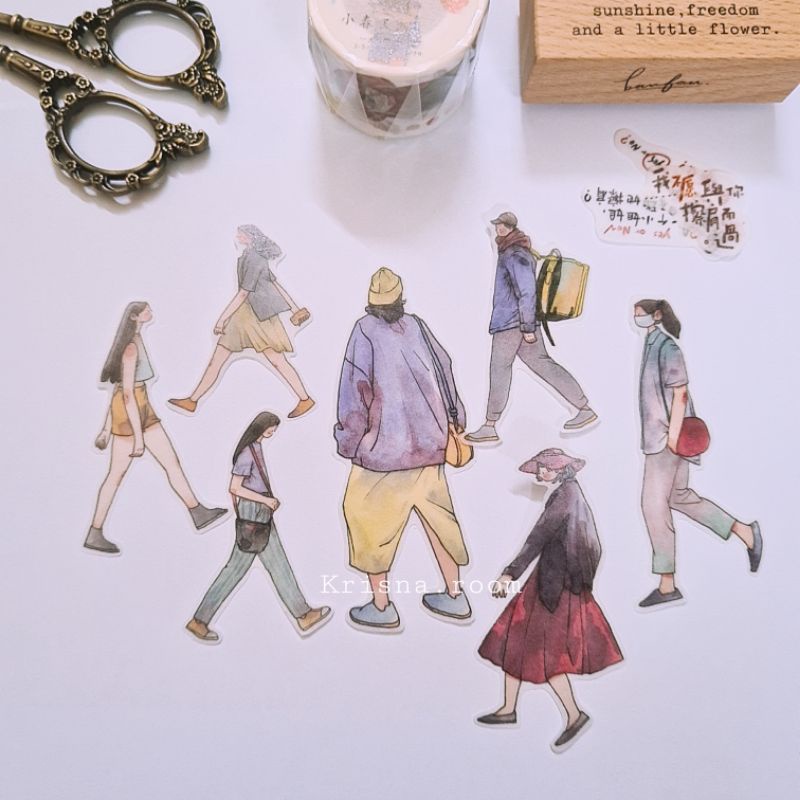 Krisna.room ♡ Nailyo studio- Set sticker dán hình cô gái &quot;Những bước chân vội vã&quot;