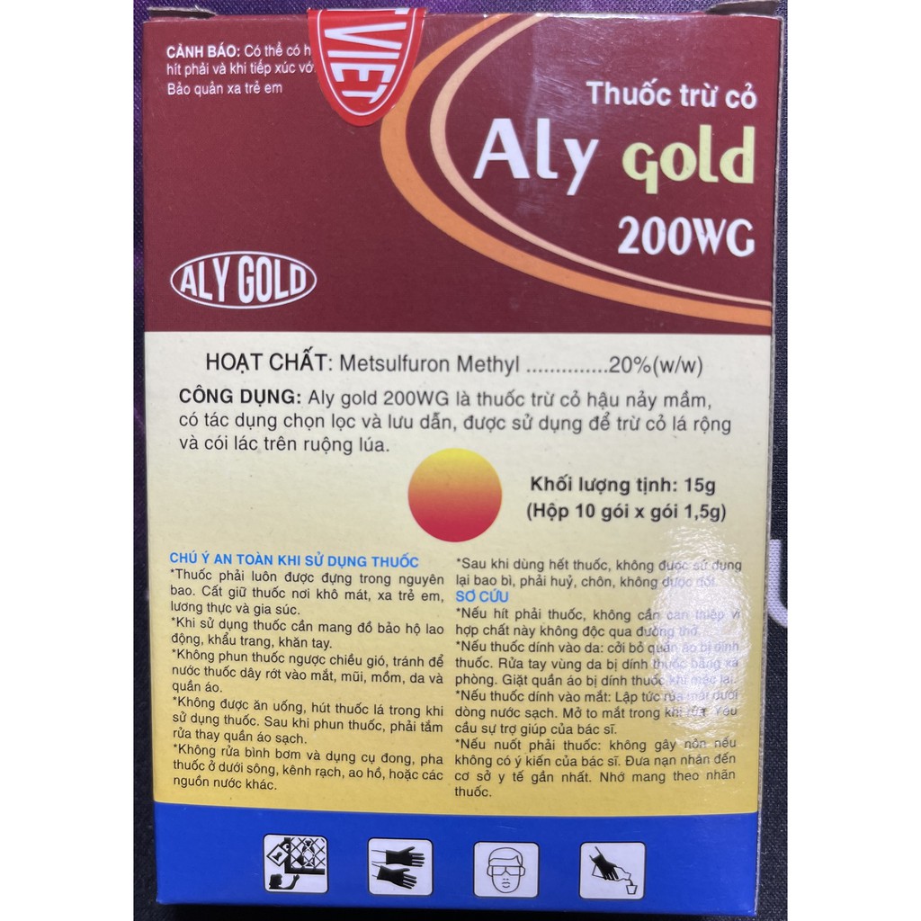 Hộp 10 gói thuốc Trừ Cỏ Aly Gold 200WG - Trừ Cỏ Lá Rộng, Cỏ Vẩy Ốc, Cỏ Vừng, Rau Bợ, Rau Mác Bao, Cỏ Xà Bông, Rau Mương
