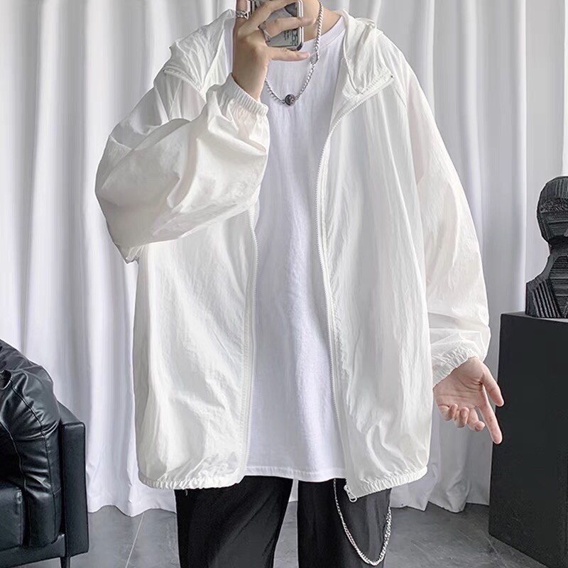 Áo khoác gió mũ 1 lớp trơn đen chun tay hĐ