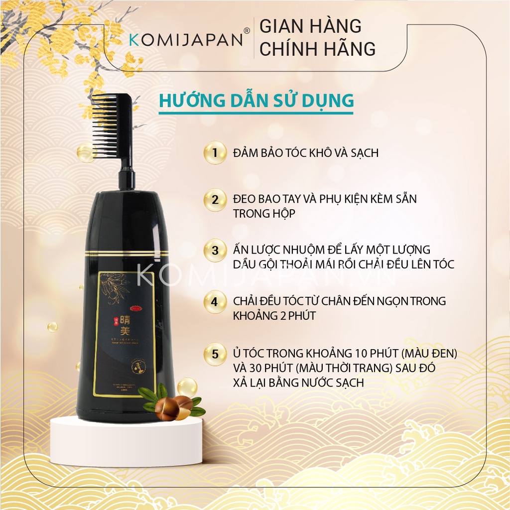 Dầu gội phủ bạc thảo dược Komi Nhật Bản dạng lược phủ màu nhanh hương thảo dược dễ chịu the mát da đầu chai 350ml