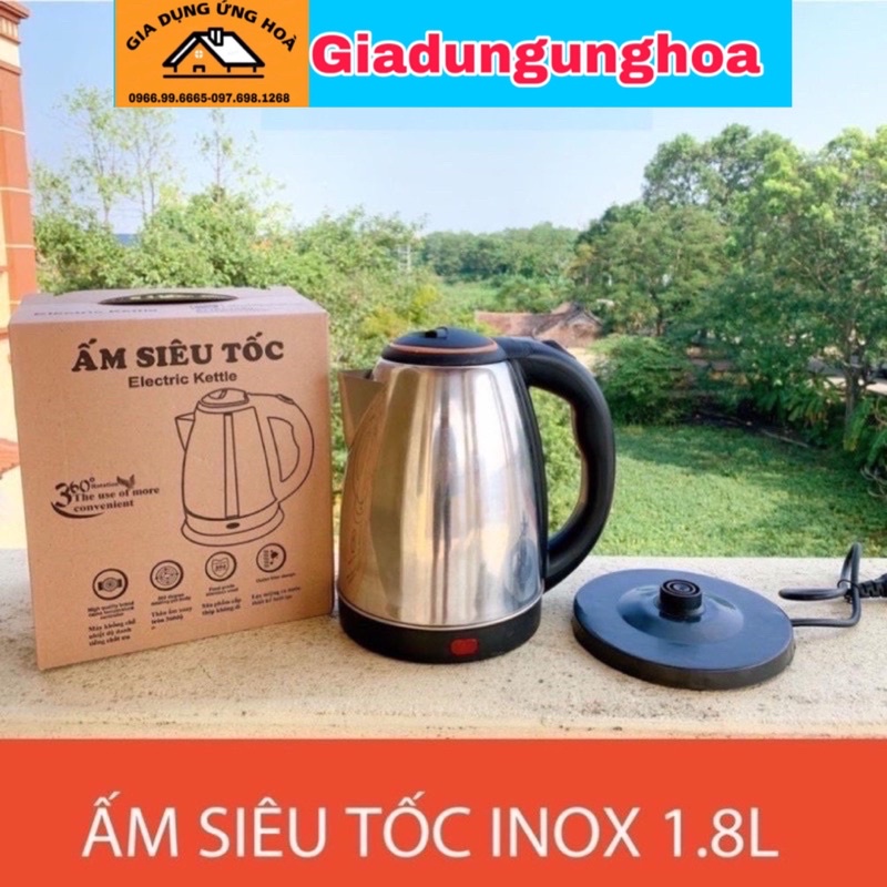 Ấm Siêu Tốc Inox 1,8 Lít Electric Kettle Chính Hãng Đun Sôi Cực Nhanh