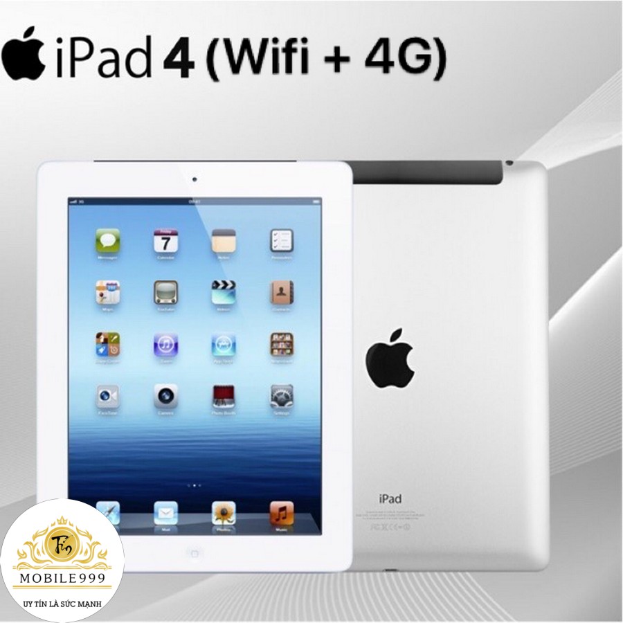 iPad 4 (Wifi + 4G) 16GB/ 32GB /64G Chính Hãng- Zin Đẹp 99% - Màn Retina sắc nét - Pin siêu bền với 11.560mAh - MOBI