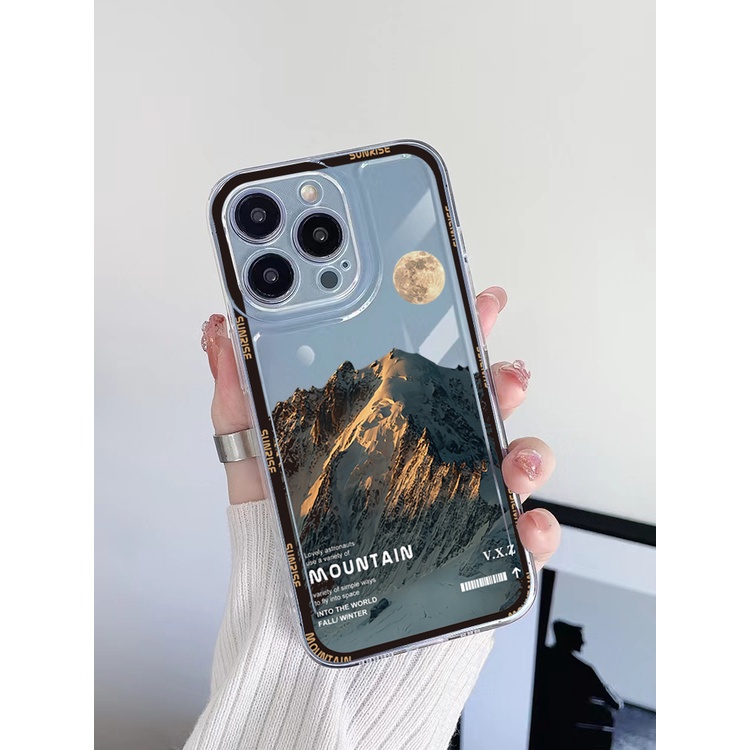 Ốp Điện Thoại TPU Gel Đệm Khí Trong Suốt Viền Vuông Hình Núi Senery Cho iPhone 13 Pro Max 14 12 iPhone 11 XR 8 7 SE 2022