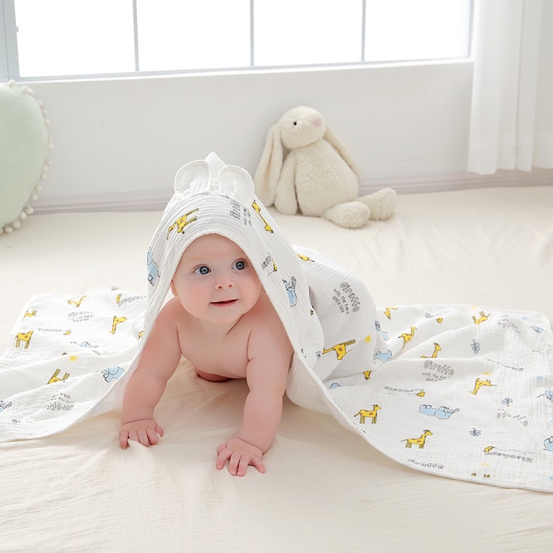 Áo choàng cho bé - khăn choàng xô 4 lớp có mũ trùm cho bé sơ sinh và trẻ nhỏ.
