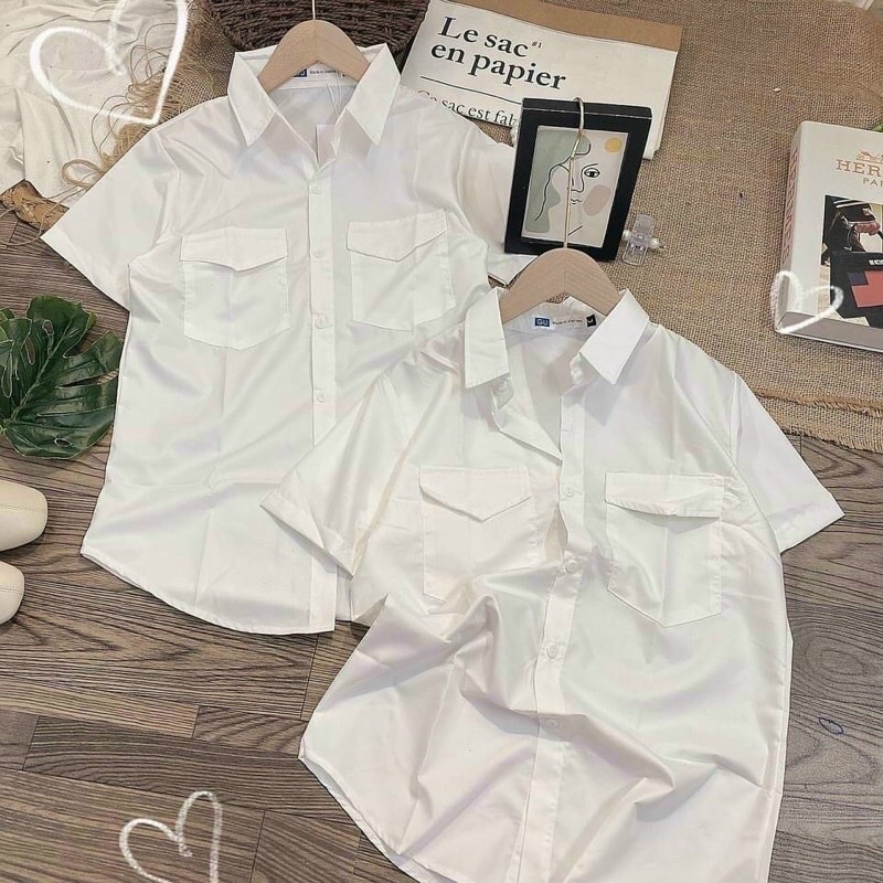 Áo Sơ Mi Nữ Trơn Hai Túi Ngắn Tay Cổ Trụ Bẻ Màu Trơn Học Sinh, Sinh Viên, Công Sở TV-Fashion
