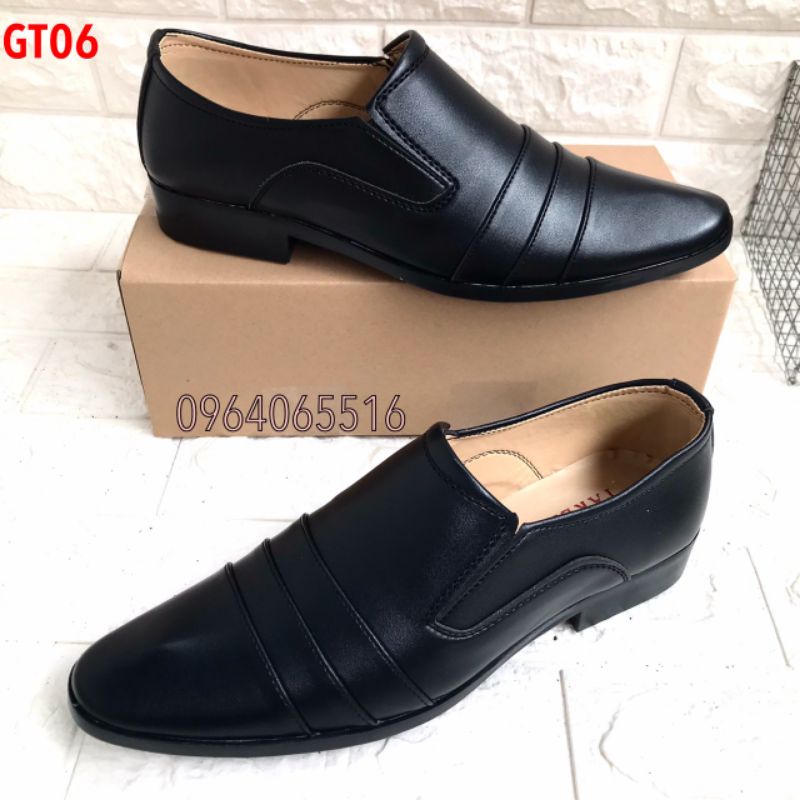 Giày công sở nam mẫu mới, kiểu dáng đẹp, da mềm, mã GT06, màu đen, sang trọng lịch lãm
