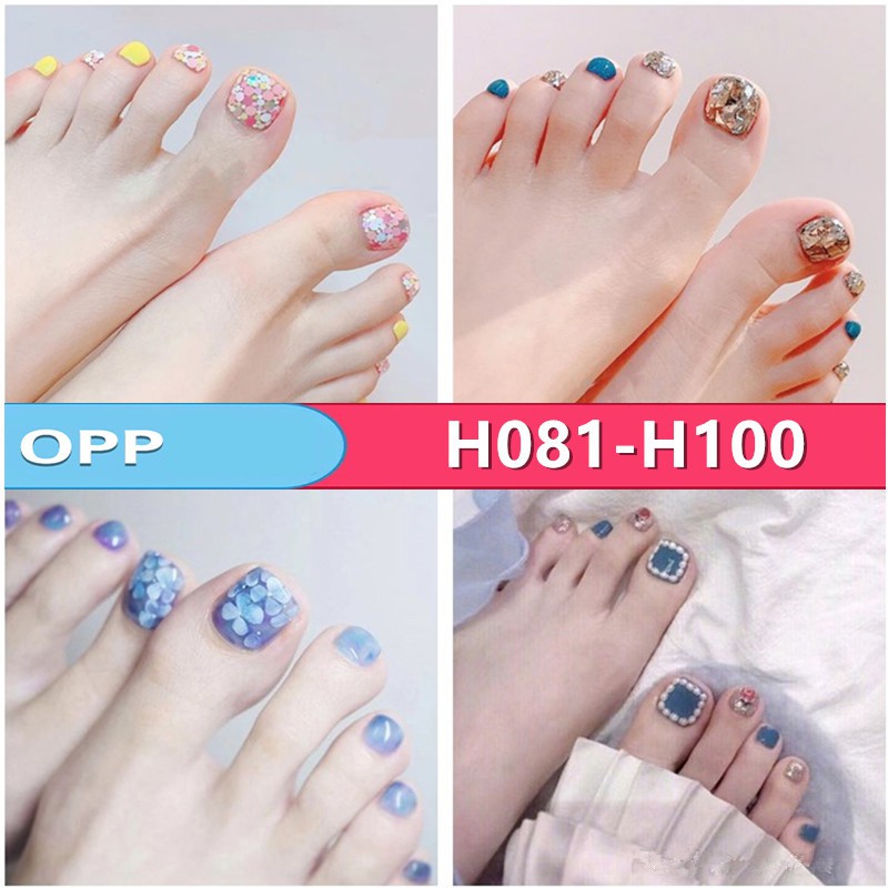 Bộ nail sticker 22 miếng dán móng chân trang trí 3D H081 - H100 xinh xắn chống thấm nước