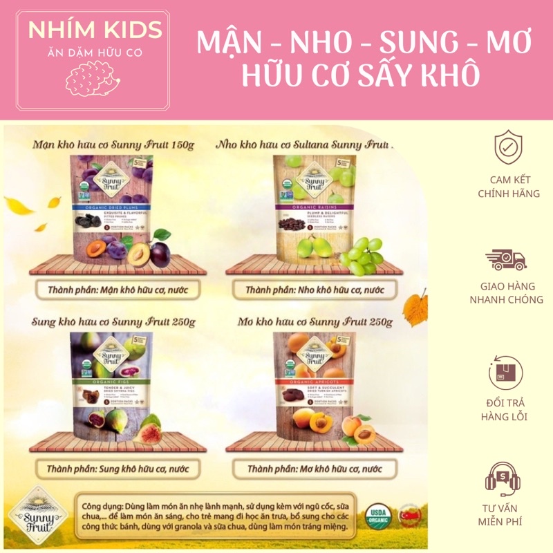 Nho sấy/ Mận Sấy/ Mơ sấy hữu cơ Sunny Fruit (Date 2024)