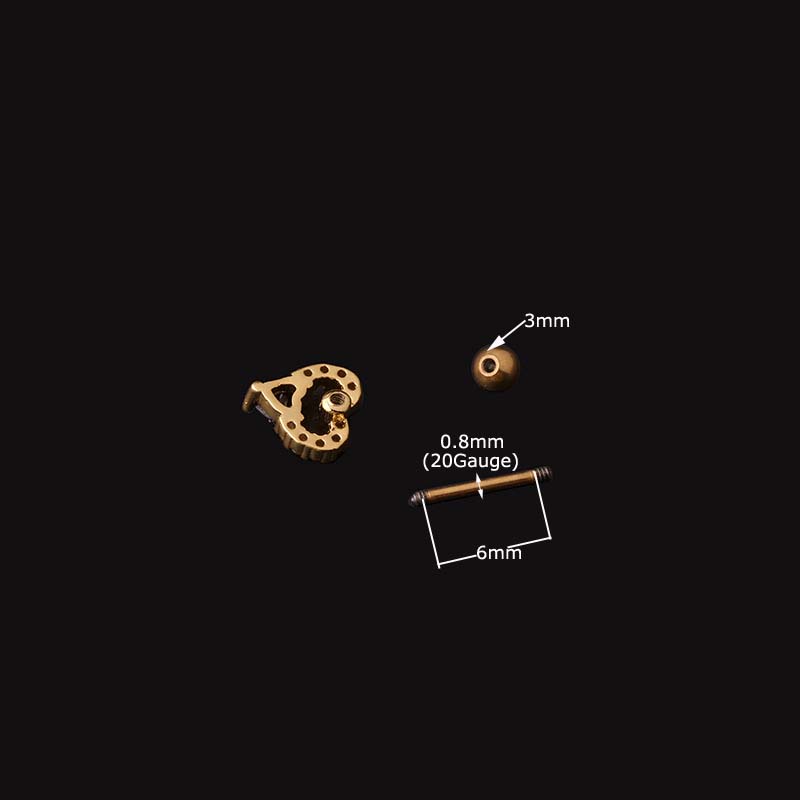 1 Khuyên Tai Hình Trái Tim Đôi Bằng Thép Không Gỉ Đính Đá Zircon 20G