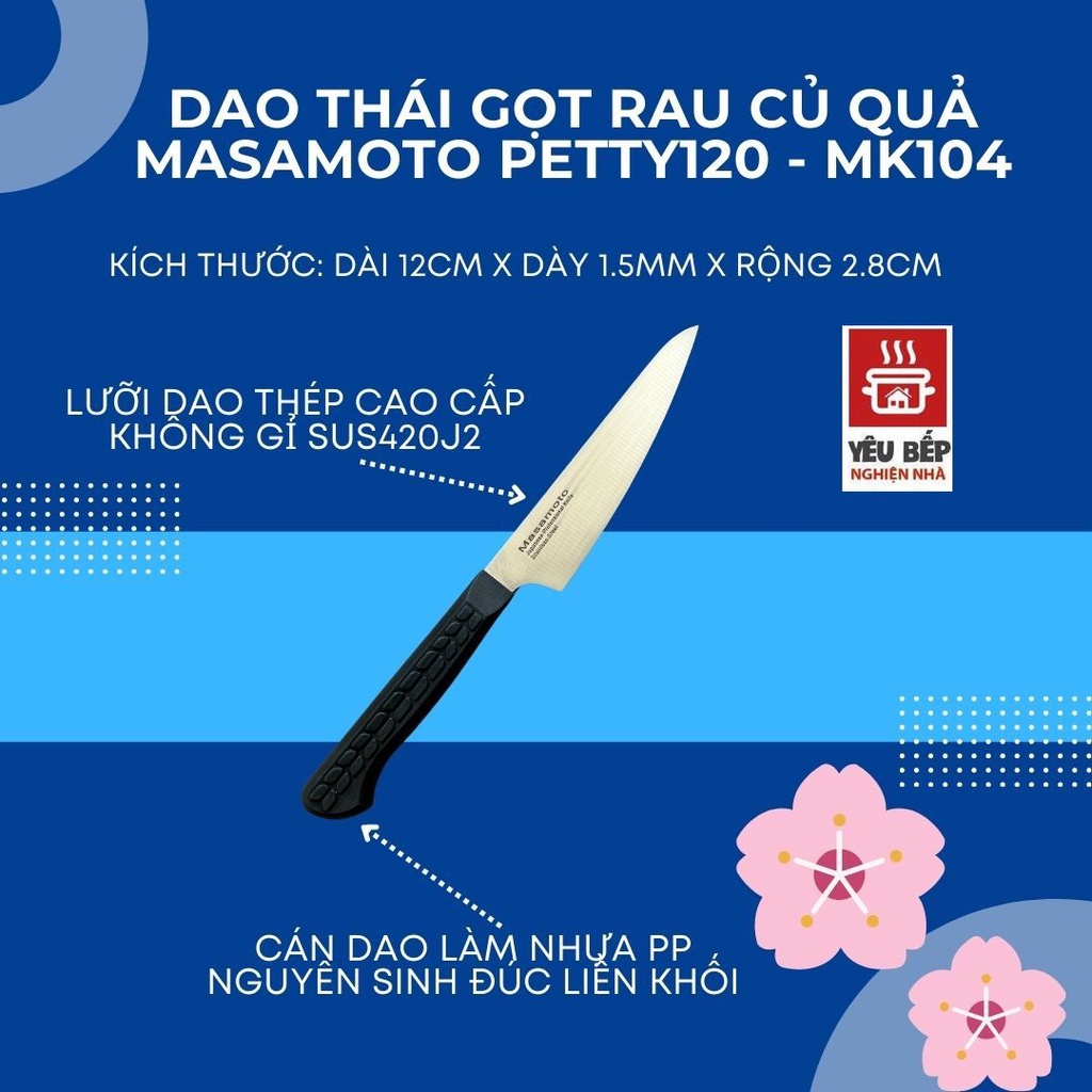 Dao gọt rau củ, hoa quả siêu sắc Petty Masamoto Nhật Bản MK 104 đa năng, thép Nhật cao cấp không gỉ, cán nhựa cao cấp