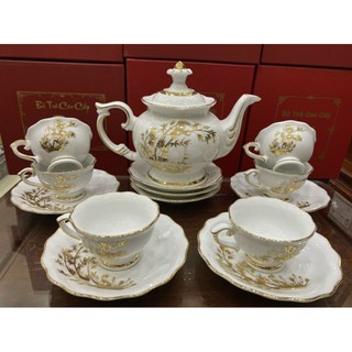 bộ ấm chén phú quý cao cấp (gốm sứ Bát Tràng cao cấp) trúc vàng kim