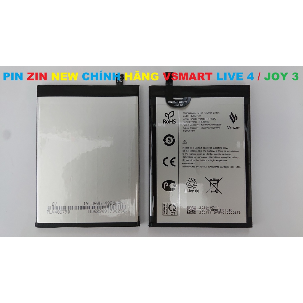 PIN ZIN NEW CHÍNH HÃNG VSMART LIVE 4 / JOY 3 : BVSM-430