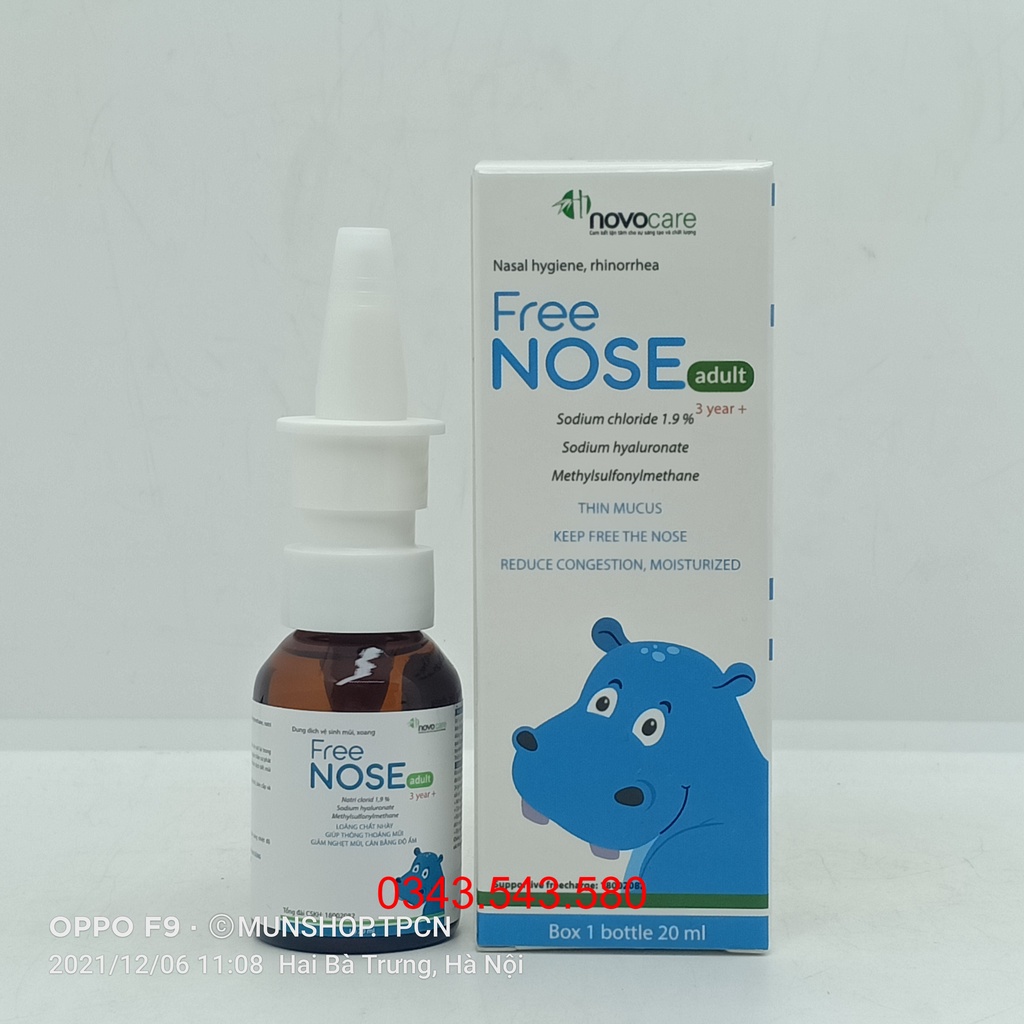 Xịt thông mũi xoang FREENOSE giúp duy trì độ ẩm mũi, bảo vệ niêm mạc mũi chai 20ml
