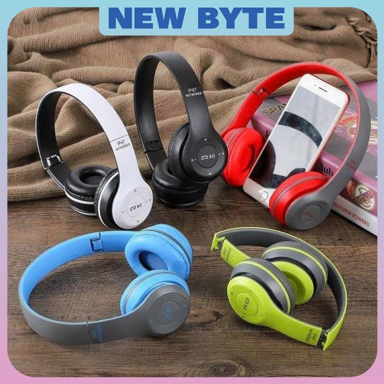 Tai nghe bluetooth chụp tai P47, tai nghe không dây tích hợp thẻ nhớ và mic dùng cho tất cả dòng điện thoại, máy tính