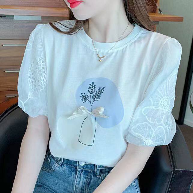 Áo Thun Cotton Tay Ngắn Dáng Rộng In Họa Tiết Độc Đáo Thời Trang Phong Cách Hàn Quốc Cho Nữ