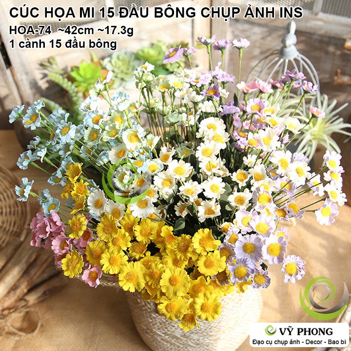 CÚC HỌA MI CÀNH 15 ĐẦU BÔNG TRANG TRÍ ĐÁM CƯỚI ĐẠO CỤ CHỤP ẢNH SẢN PHẨM INS HOA-74