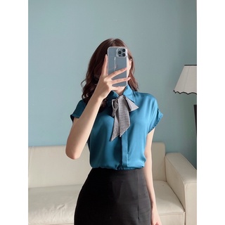 Sơ mi lụa tay hến kèm khăn