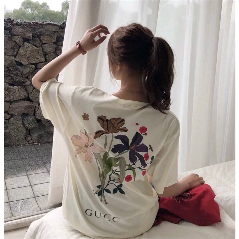 Gu Áo Thun Tay Ngắn In Chữ Đơn Giản Trước Sau Họa Tiết Hoa Nhiều Màu Sắc Thoải Mái Và Thân Thiện Với Làn Da Thời Trang Mùa Hè Cho Cặp Đôi