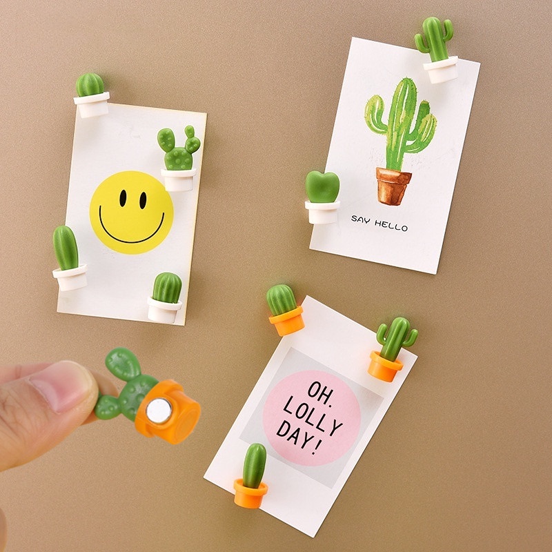 Set 6 Miếng Dán Tủ Lạnh Trang Trí Hình Cây Xương Rồng 3D Mini
