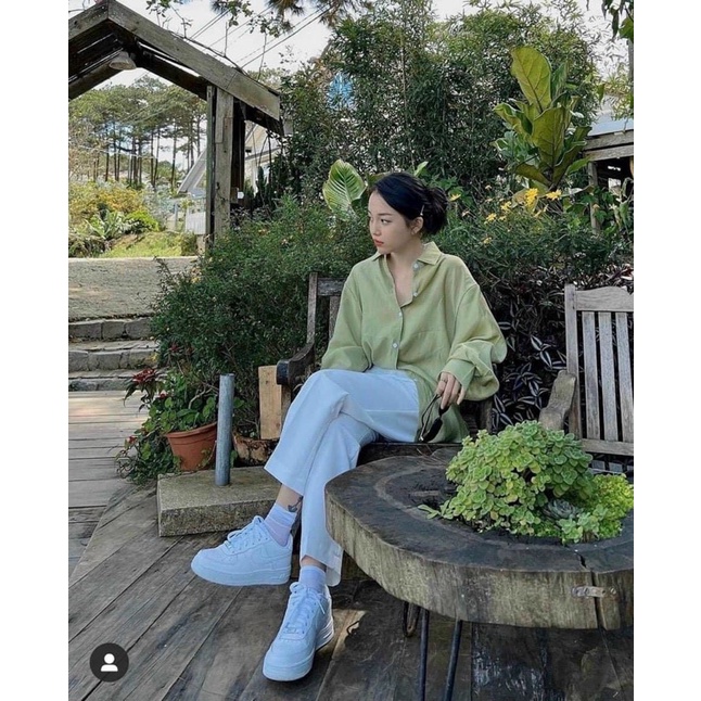 Set áo sơ mi bơ kèm quần tây trắng siu sang phong cách LNĐ