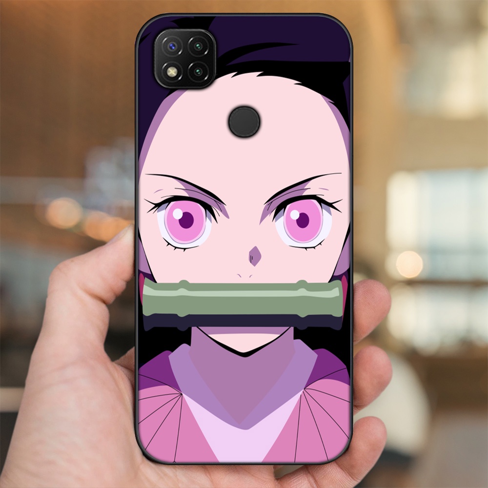 Ốp lưng Xiaomi Redmi 9C viền đen in hình Nezuko Kimetsu no Yaiba