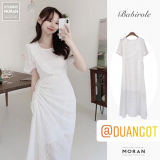 (ORDER) Váy MORAN  phối bèo cổ rút dây thon eo chéo tà điệu đà sang trọng dự tiệc Hàn Quốc