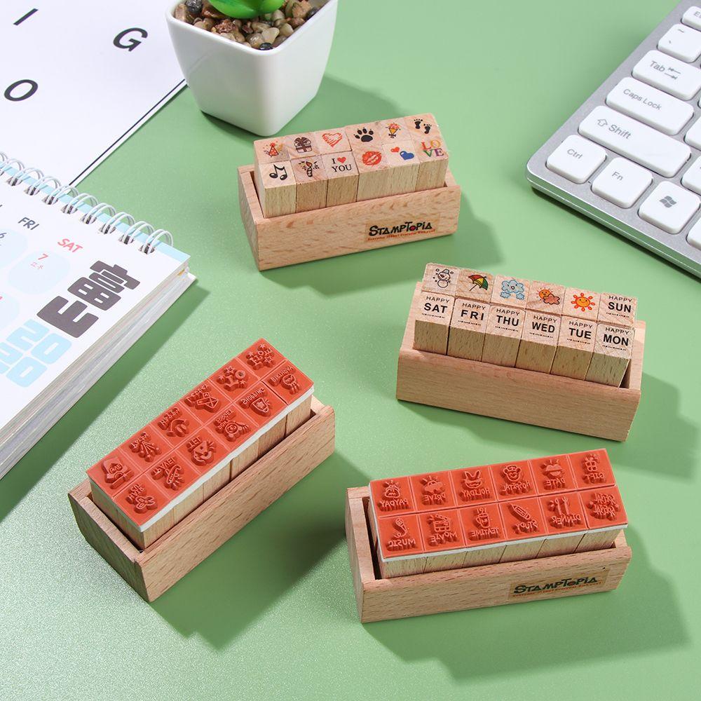 LAYOR1 Bộ 12 Con Dấu Gỗ In Hình Dễ Thương Trang Trí Sổ Tay