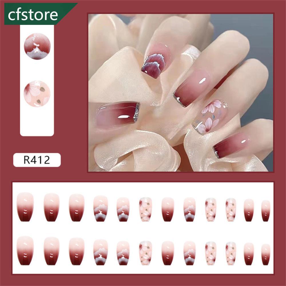 Bộ 24 Móng Tay Giả Nhiều Màu Sắc Dễ Thương F1Q8