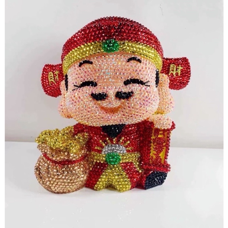Thần tài đính đá handmade kết hợp làm ống đựng tiết kiệm phù hợp trang trí, làm quà tặng