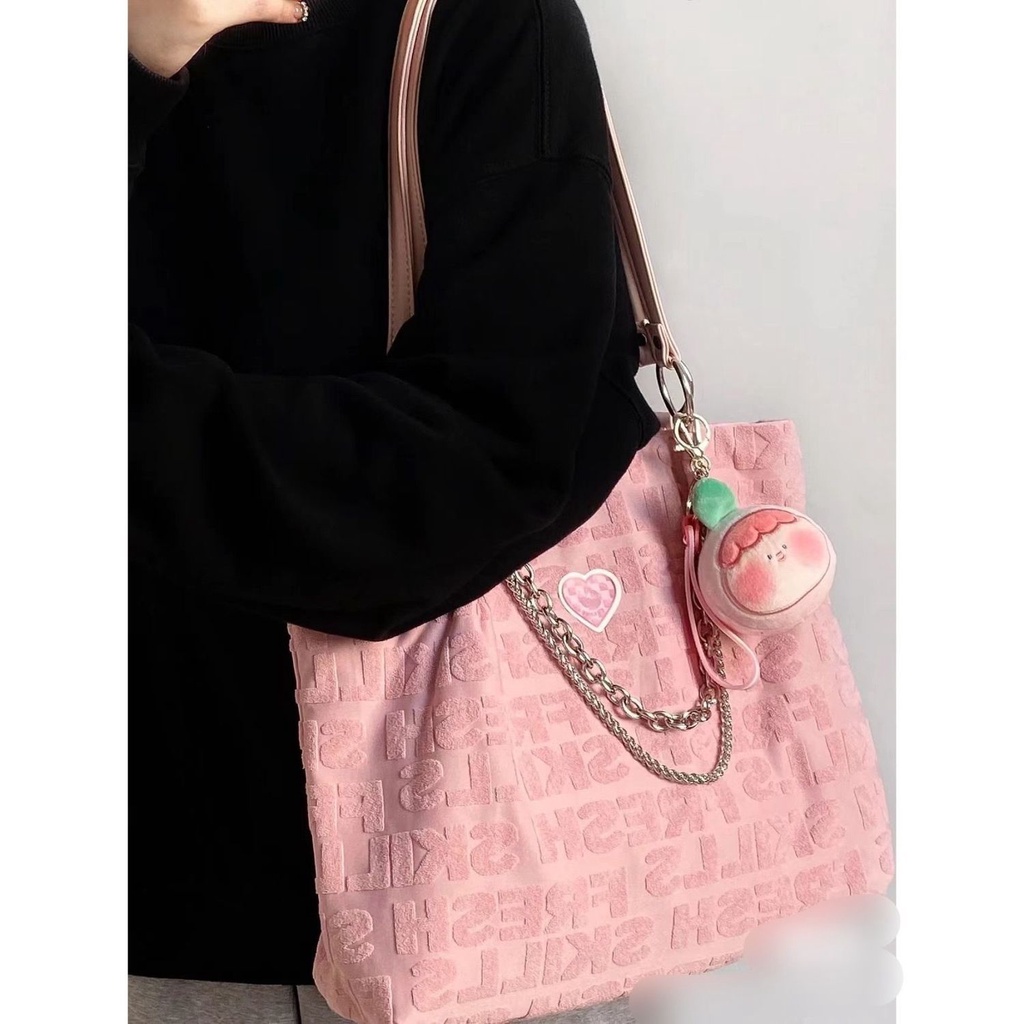 Túi Tote Đeo Vai Sức Chứa Lớn Màu Hồng Thời Trang Cho Nữ