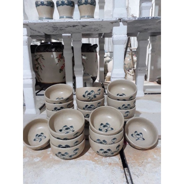 Set 6 bát  cơm , súp, chè.. vẽ hoa sen , men rạn giả cổ